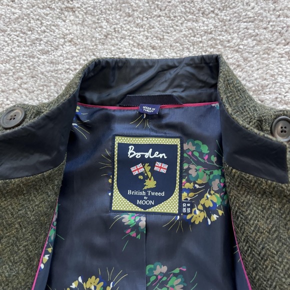 Boden British Tweed By Moon Herringbone Blazer Womens UK 10/ US 6 Green Wool - Picture 7 of 15